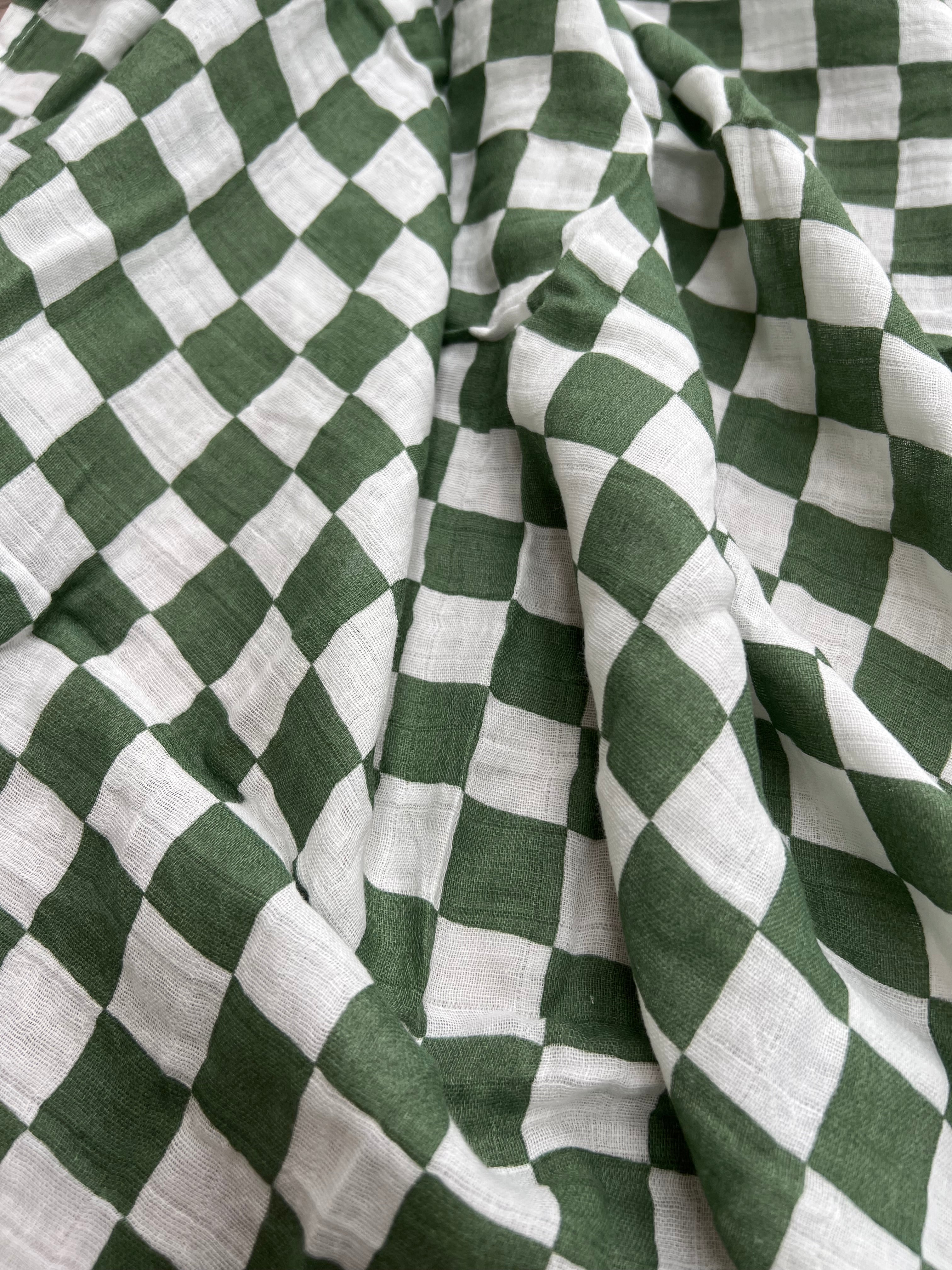 Green Checkerboards Muslin Swaddle